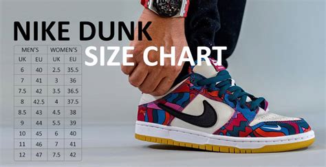 standard nike dunk size chart.